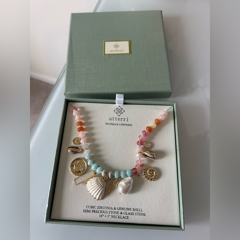 Viral Atterri colorful beaded stone Shell Beach Charms Necklace